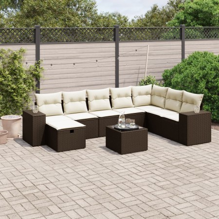 Set de sofás de jardín 9 pzas y cojines ratán sintético marrón de , Conjuntos de jardín - Ref: Foro24-3264529, Precio: 581,67...