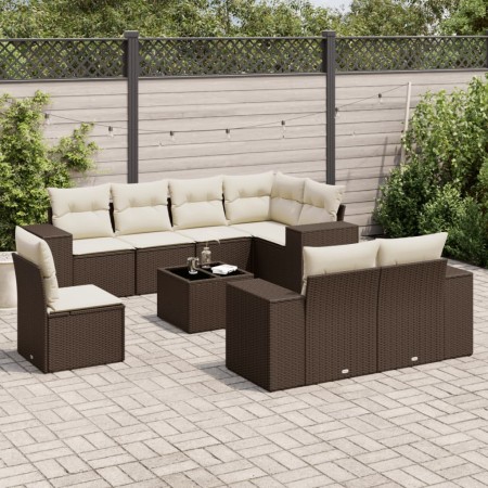 Set de sofás de jardín 9 pzas y cojines ratán sintético marrón de , Conjuntos de jardín - Ref: Foro24-3222852, Precio: 656,36...