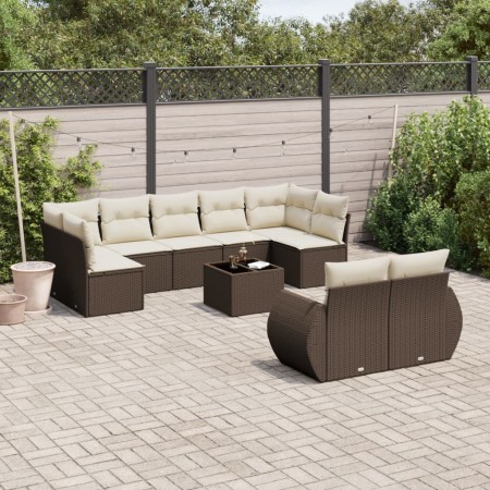 Set de sofás de jardín 10 pzas y cojines ratán sintético marrón de , Sofás modulares de exterior - Ref: Foro24-3221832, Preci...