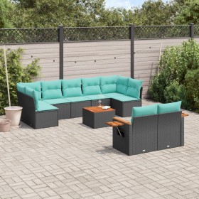 Set de sofás de jardín 10pzas con cojines ratán sintético negro de , Conjuntos de jardín - Ref: Foro24-3227135, Precio: 774,1...