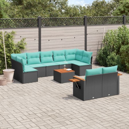 Set de sofás de jardín 10pzas con cojines ratán sintético negro de , Conjuntos de jardín - Ref: Foro24-3227135, Precio: 774,1...