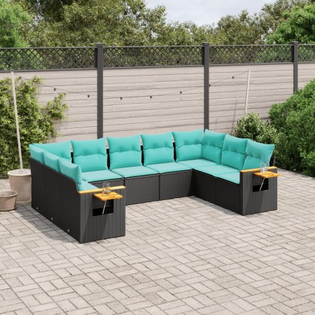 Set de sofás de jardín 9 pzas con cojines ratán sintético negro de , Conjuntos de jardín - Ref: Foro24-3227114, Precio: 736,9...