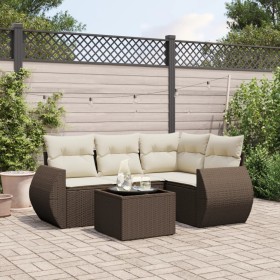 Set comedor de jardín 5 piezas y cojines ratán sintético marrón de , Conjuntos de jardín - Ref: Foro24-3221322, Precio: 363,9...