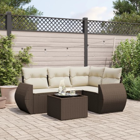 Set comedor de jardín 5 piezas y cojines ratán sintético marrón de , Conjuntos de jardín - Ref: Foro24-3221322, Precio: 363,9...