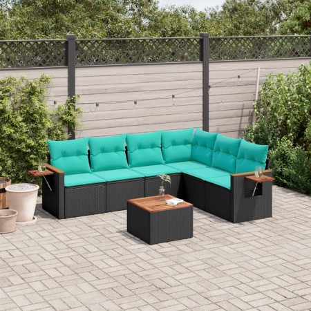 Set de sofás de jardín 7 pzas con cojines ratán sintético negro de , Conjuntos de jardín - Ref: Foro24-3226848, Precio: 526,5...