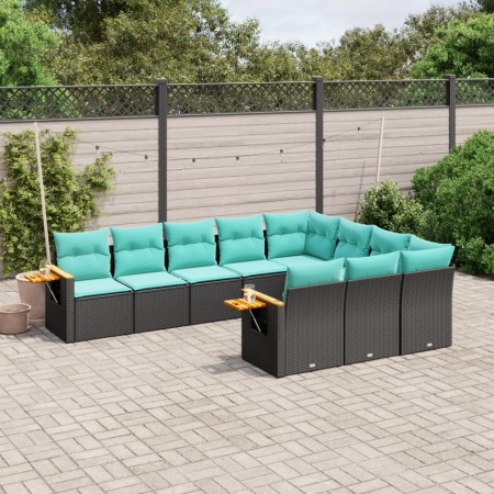 Set de sofás de jardín 10pzas con cojines ratán sintético negro de , Conjuntos de jardín - Ref: Foro24-3227177, Precio: 796,6...
