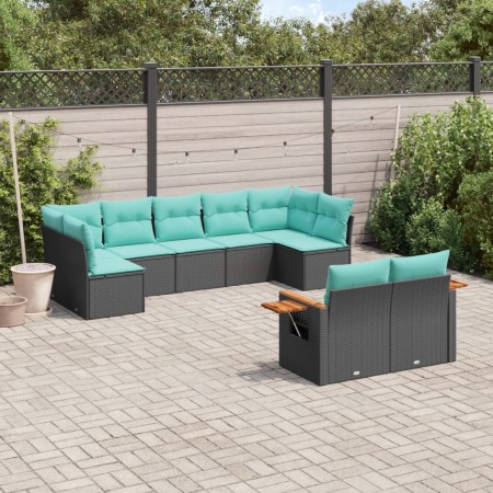 Set de sofás de jardín 9 pzas con cojines ratán sintético negro de , Conjuntos de jardín - Ref: Foro24-3227128, Precio: 736,9...