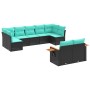 Set de sofás de jardín 9 pzas con cojines ratán sintético negro de , Conjuntos de jardín - Ref: Foro24-3227128, Precio: 736,9...