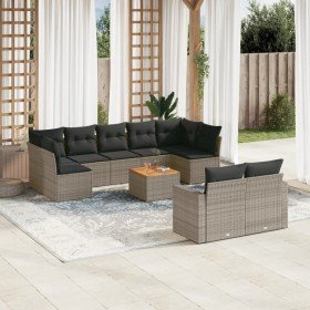 Set de sofás de jardín 10 pzas con cojines ratán sintético gris en Conjuntos de jardín | Comprar online en Foru.es
