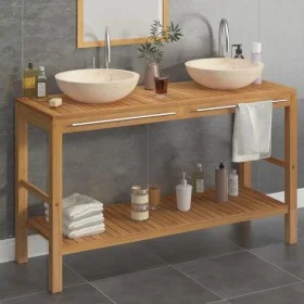 Mueble tocador madera teca maciza con lavabos de mármol crema de vidaXL, Tocadores de baño - Ref: Foro24-3058169, Precio: 499...