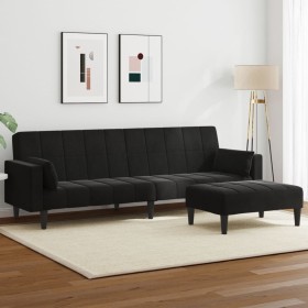 Sofá cama de 2 plazas con taburete terciopelo negro de , Sofás - Ref: Foro24-3258136, Precio: 341,61 €, Descuento: %
