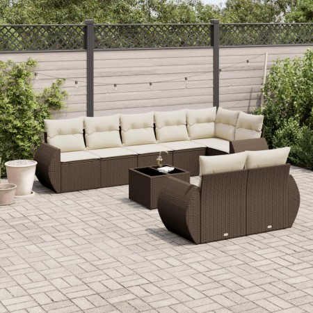 Set de sofás de jardín 9 pzas y cojines ratán sintético marrón de , Conjuntos de jardín - Ref: Foro24-3253970, Precio: 703,88...