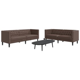 Juego de sofás Chesterfield 2 piezas cuero sintético marrón de , Sofás - Ref: Foro24-3209276, Precio: 578,99 €, Descuento: %