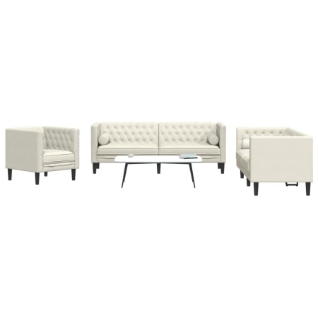Set de sofás Chesterfield con cojines 3 piezas terciopelo crema de , Sofás - Ref: Foro24-3209288, Precio: 745,78 €, Descuento: %