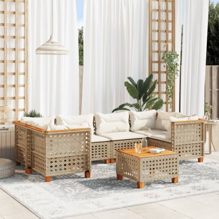 Set sofás de jardín 7 piezas y cojines ratán sintético beige de , Conjuntos de jardín - Ref: Foro24-3261748, Precio: 602,88 €...