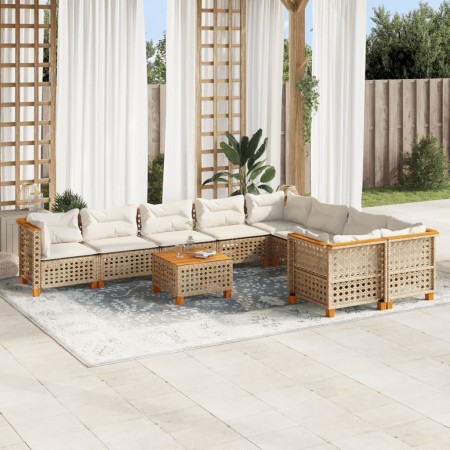Juego de sofás jardín con cojines beige 10 pzas ratán sintético de , Conjuntos de jardín - Ref: Foro24-3262012, Precio: 816,2...