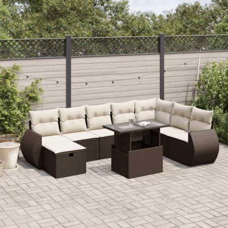 Set de sofás de jardín 9 pzas y cojines ratán sintético marrón de , Conjuntos de jardín - Ref: Foro24-3275193, Precio: 644,75...