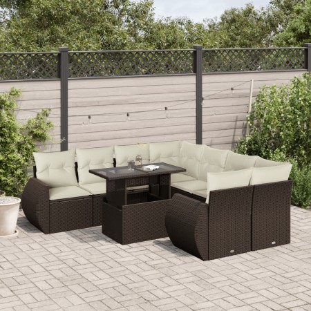 Set de sofás de jardín 9 pzas y cojines ratán sintético marrón de , Conjuntos de jardín - Ref: Foro24-3268433, Precio: 655,54...