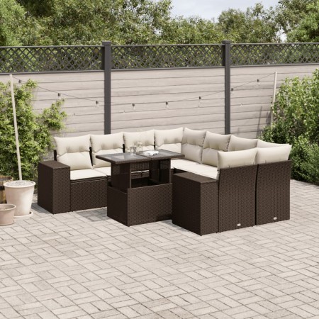 Set de sofás de jardín 9 pzas y cojines ratán sintético marrón de , Conjuntos de jardín - Ref: Foro24-3269063, Precio: 652,94...