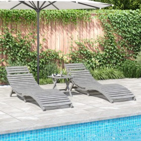 Tumbonas con mesa 2 unidades madera maciza de acacia gris de , Tumbonas - Ref: Foro24-3155469, Precio: 271,68 €, Descuento: %