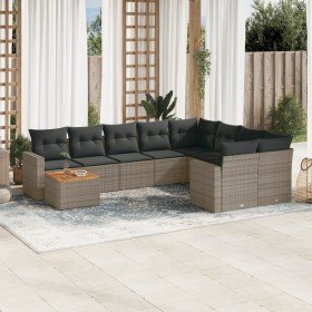 Set de sofás de jardín 10 pzas con cojines ratán sintético gris en Conjuntos de jardín | Comprar online en Foru.es