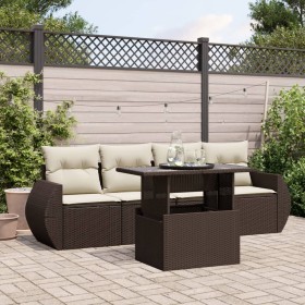 Set comedor de jardín 5 piezas y cojines ratán sintético marrón de , Conjuntos de jardín - Ref: Foro24-3268363, Precio: 374,3...