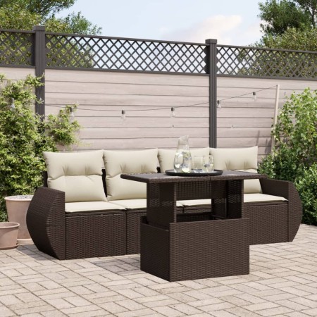 Set comedor de jardín 5 piezas y cojines ratán sintético marrón de , Conjuntos de jardín - Ref: Foro24-3268363, Precio: 374,3...
