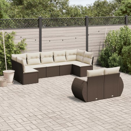 Set de sofás de jardín 9 pzas y cojines ratán sintético marrón de , Conjuntos de jardín - Ref: Foro24-3254160, Precio: 628,99...