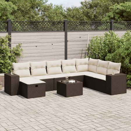 Set de sofás de jardín 9 pzas y cojines ratán sintético marrón de , Conjuntos de jardín - Ref: Foro24-3325749, Precio: 570,13...