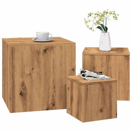 Mesas auxiliares 3 uds madera de ingeniería roble artisan de , Mesas auxiliares - Ref: Foro24-856677, Precio: 85,81 €, Descue...