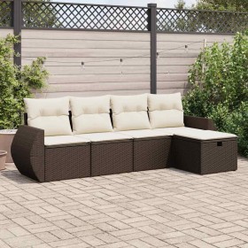 Set comedor de jardín 5 piezas y cojines ratán sintético marrón de , Conjuntos de jardín - Ref: Foro24-3325569, Precio: 341,4...