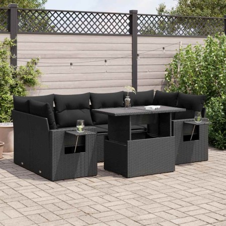 Set de sofás de jardín 7 pzas con cojines ratán sintético negro de , Conjuntos de jardín - Ref: Foro24-3326426, Precio: 552,5...