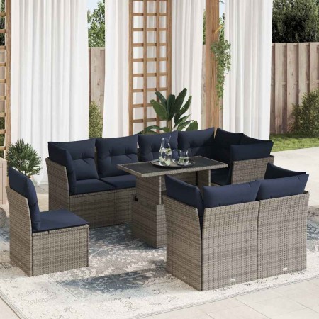 Set sofás jardín y cojines 9 pzas ratán sintético acacia gris de , Conjuntos de jardín - Ref: Foro24-3326182, Precio: 755,49 ...