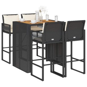 Set bar jardín con cojines 5 pzas ratán sintético acacia negro de , Conjuntos de jardín - Ref: Foro24-3328896, Precio: 527,64...