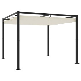 Cenador de jardín con techo retráctil acero crema 3x3 m de , Carpas y cenadores - Ref: Foro24-4003960, Precio: 393,27 €, Desc...