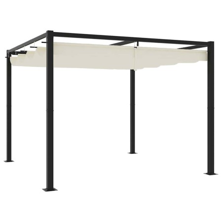 Cenador de jardín con techo retráctil acero crema 3x3 m de , Carpas y cenadores - Ref: Foro24-4003960, Precio: 393,27 €, Desc...