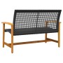 Banco de jardín madera de acacia y ratán PE negro 112 cm de , Sofás modulares de exterior - Ref: Foro24-367598, Precio: 94,65...