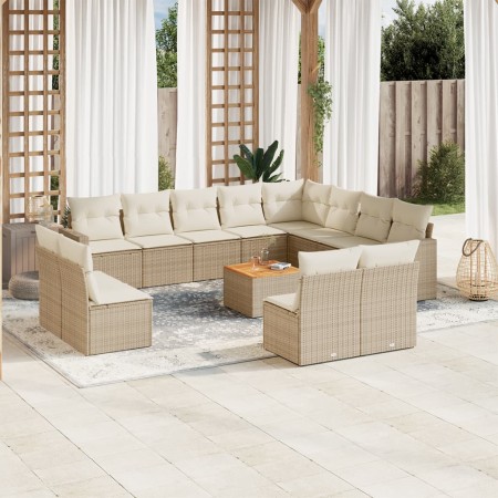 Set sofás de jardín con cojines 13 pzas ratán sintético beige en Conjuntos de jardín | Comprar online en Foru.es