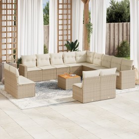 Set sofás de jardín 14 pzas con cojines ratán sintético beige en Conjuntos de jardín | Comprar online en Foru.es