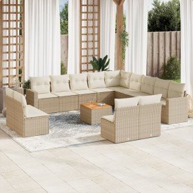 Set sofás de jardín 14 pzas con cojines ratán sintético beige en Conjuntos de jardín | Comprar online en Foru.es