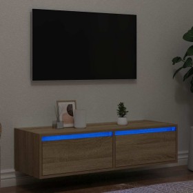 Mueble de TV con luces LED roble sonoma 100X35,5x25 cm de , Muebles TV - Ref: Foro24-860240, Precio: 80,02 €, Descuento: %