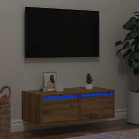 Mueble de TV con luces LED roble artisan 75x35,5x25 cm de , Muebles TV - Ref: Foro24-860237, Precio: 70,75 €, Descuento: %