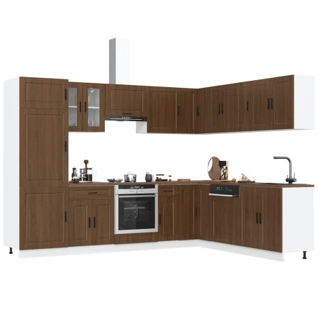 Mueble cocina Porto roble marrón 14 pzas madera contrachapada de , Armarios de cocina - Ref: Foro24-3314998, Precio: 991,12 €...