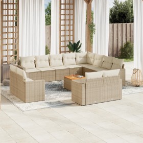 Set sofás de jardín con cojines 13 pzas ratán sintético beige en Conjuntos de jardín | Comprar online en Foru.es