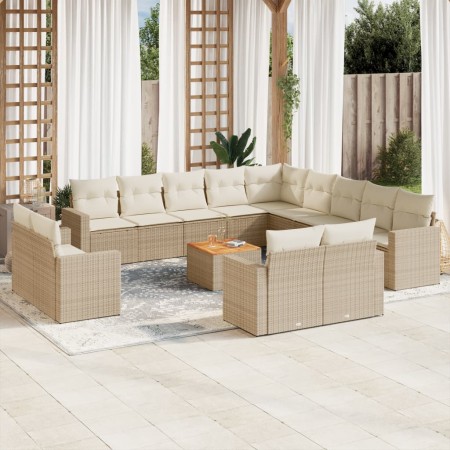 Set sofás de jardín 14 pzas con cojines ratán sintético beige en Conjuntos de jardín | Comprar online en Foru.es