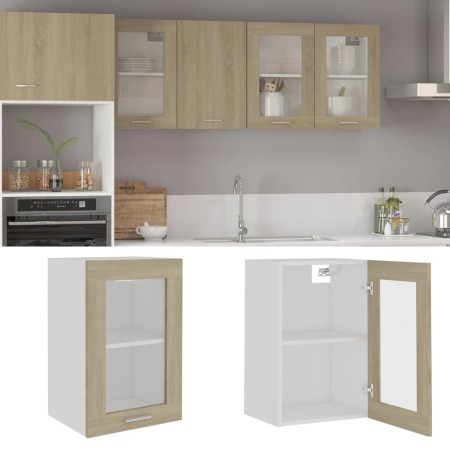 Armario colgante cristal madera ingeniería roble 40x31x60 cm de vidaXL, Armarios de cocina - Ref: Foro24-802508, Precio: 44,5...