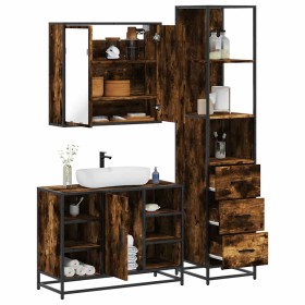 Set de muebles baño 3 pzas madera contrachapada roble ahumado de , Muebles de baño - Ref: Foro24-3301152, Precio: 232,99 €, D...