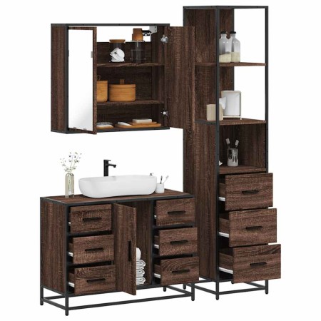 Set de muebles baño 3 pzas madera contrachapada roble marrón de , Muebles de baño - Ref: Foro24-3301144, Precio: 289,75 €, De...
