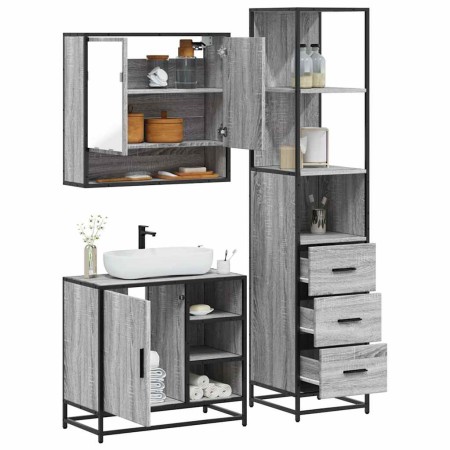 Set de muebles de baño 3 pzas madera contrachapada gris sonoma de , Muebles de baño - Ref: Foro24-3301178, Precio: 266,55 €, ...