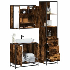 Set de muebles baño 3 pzas madera contrachapada roble ahumado de , Muebles de baño - Ref: Foro24-3301127, Precio: 212,46 €, D...